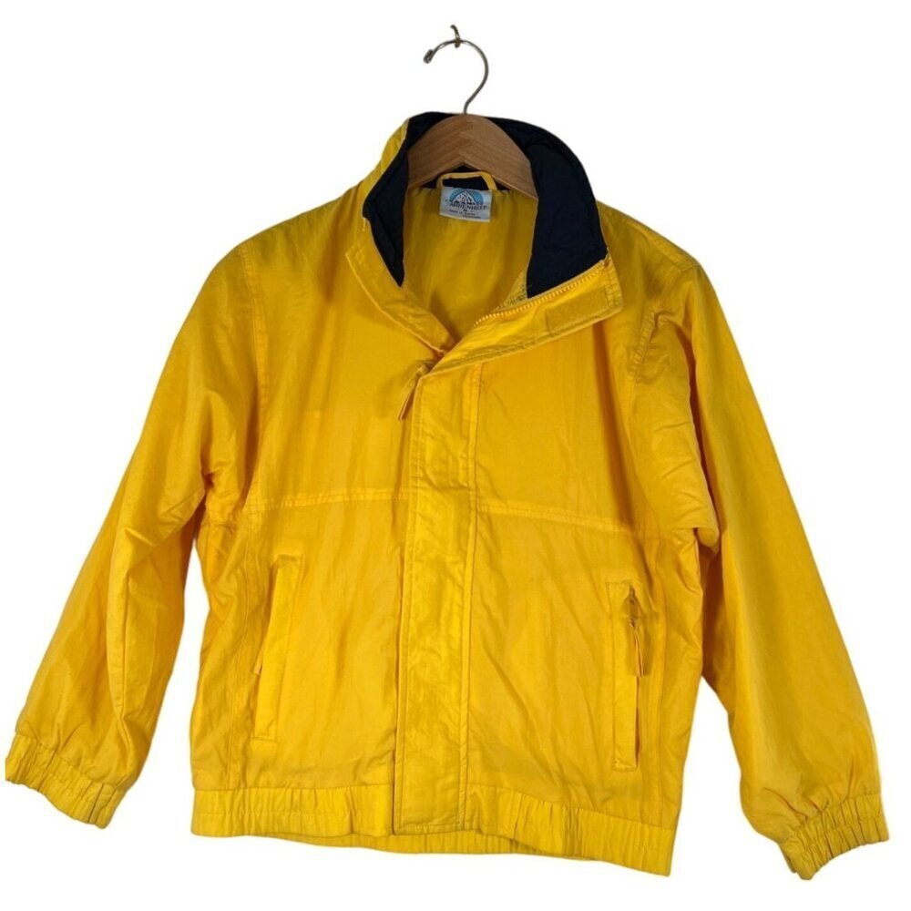 Fahrenheit Boys Size M Yellow Zipper Rain Wind Bomber Jacket Lined Pockets Nylon